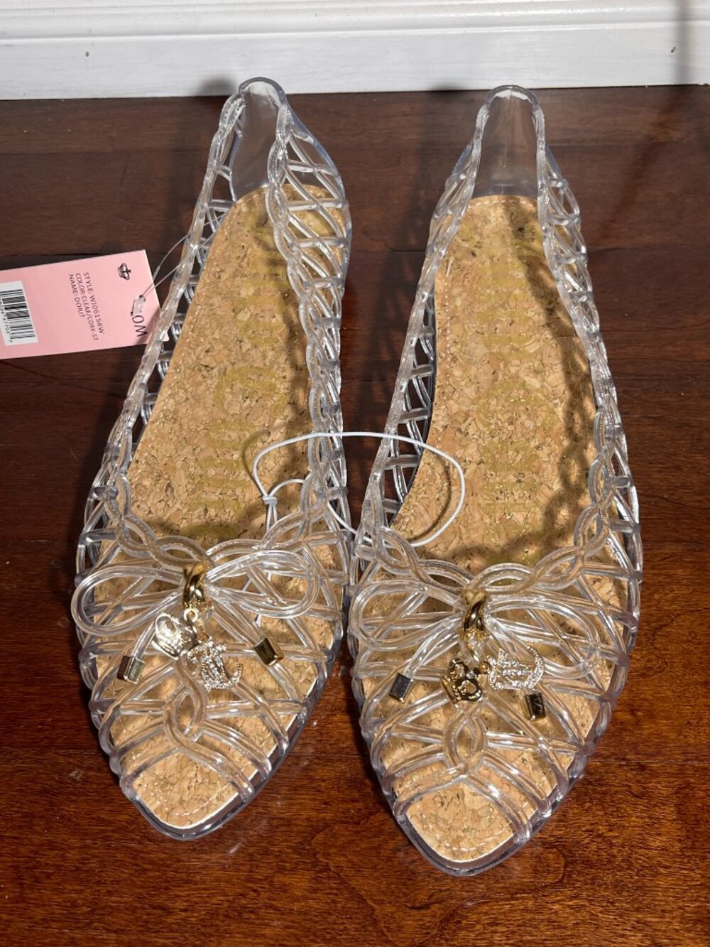 Juicy Couture Jelly Flats Clear Bow Charm Cork Size 10 NWT - Picture 4 of 7